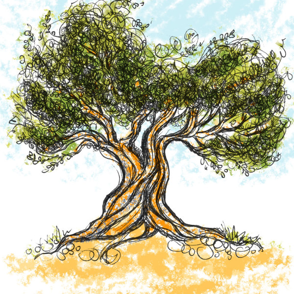 OliveTree 2, ink drawing with digital color