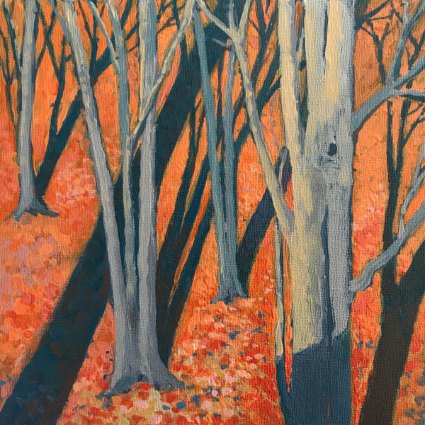 Shadows on Beeches, acrylic on panel, 6 x 6 inches, 2016-271, SOLD