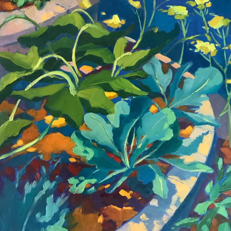 Squash Leaves, oil on panel, 12 x 12 inches, 2017-050