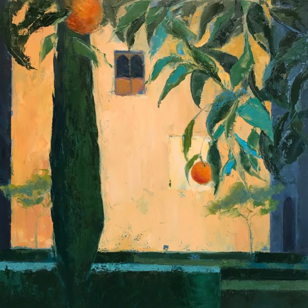 Spanish Garden: Orange Courtyard, oil on panel, 16 x 16 inches, 2018-007, NFS