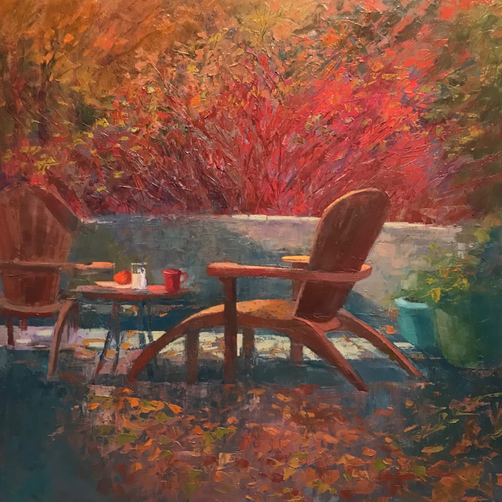 Autumn Patio, oil on panel, 16 x 16 inches, 2018-046