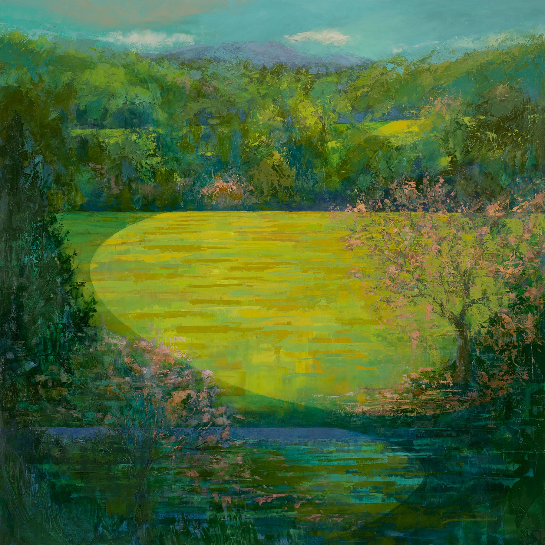 View from the Ridge: Arrival, oil on panel, 30 x 30 inches, 2020, SOLD
