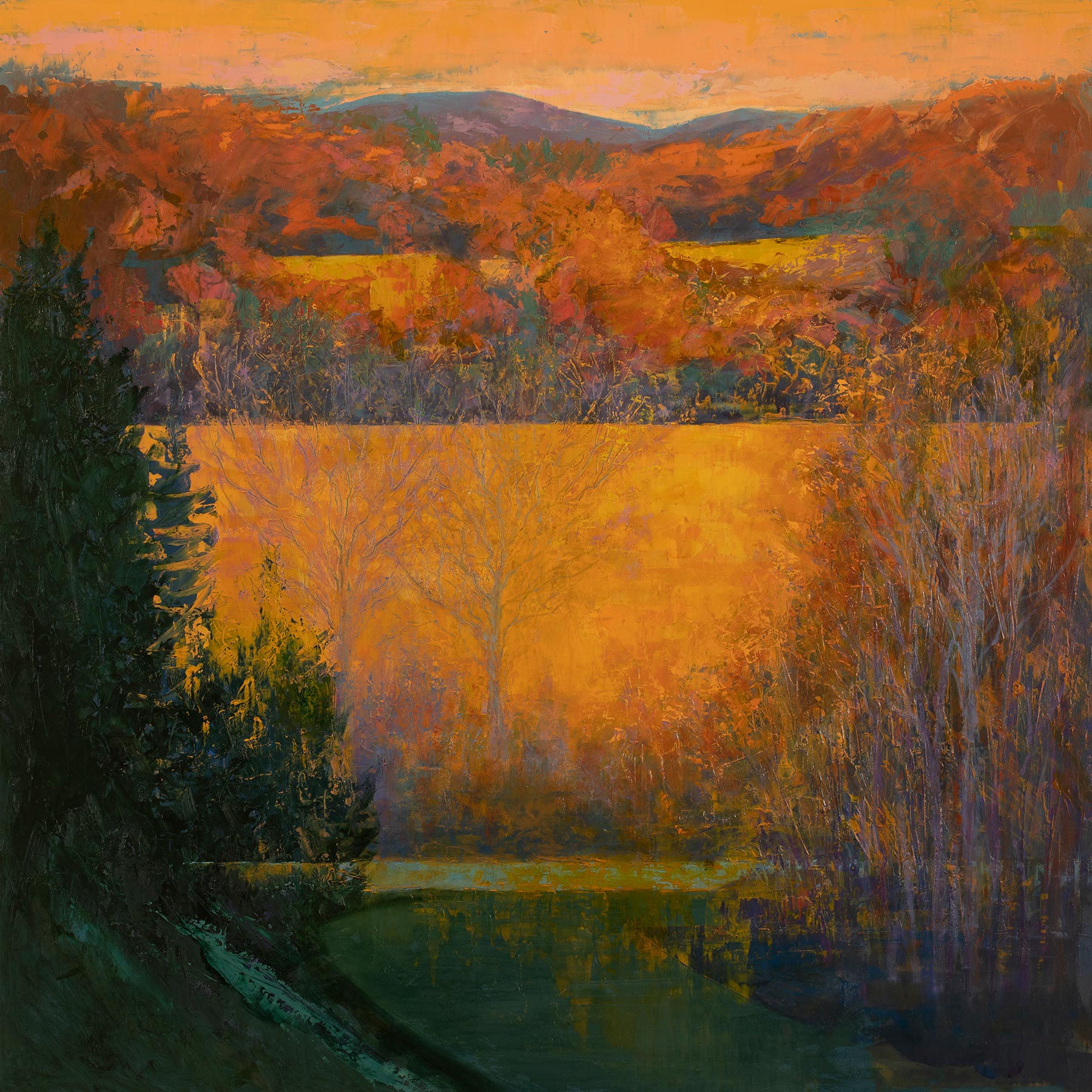 View from the Ridge: Autumn Fire, oil on panel, 30 x 30 inches, 2020, SOLD