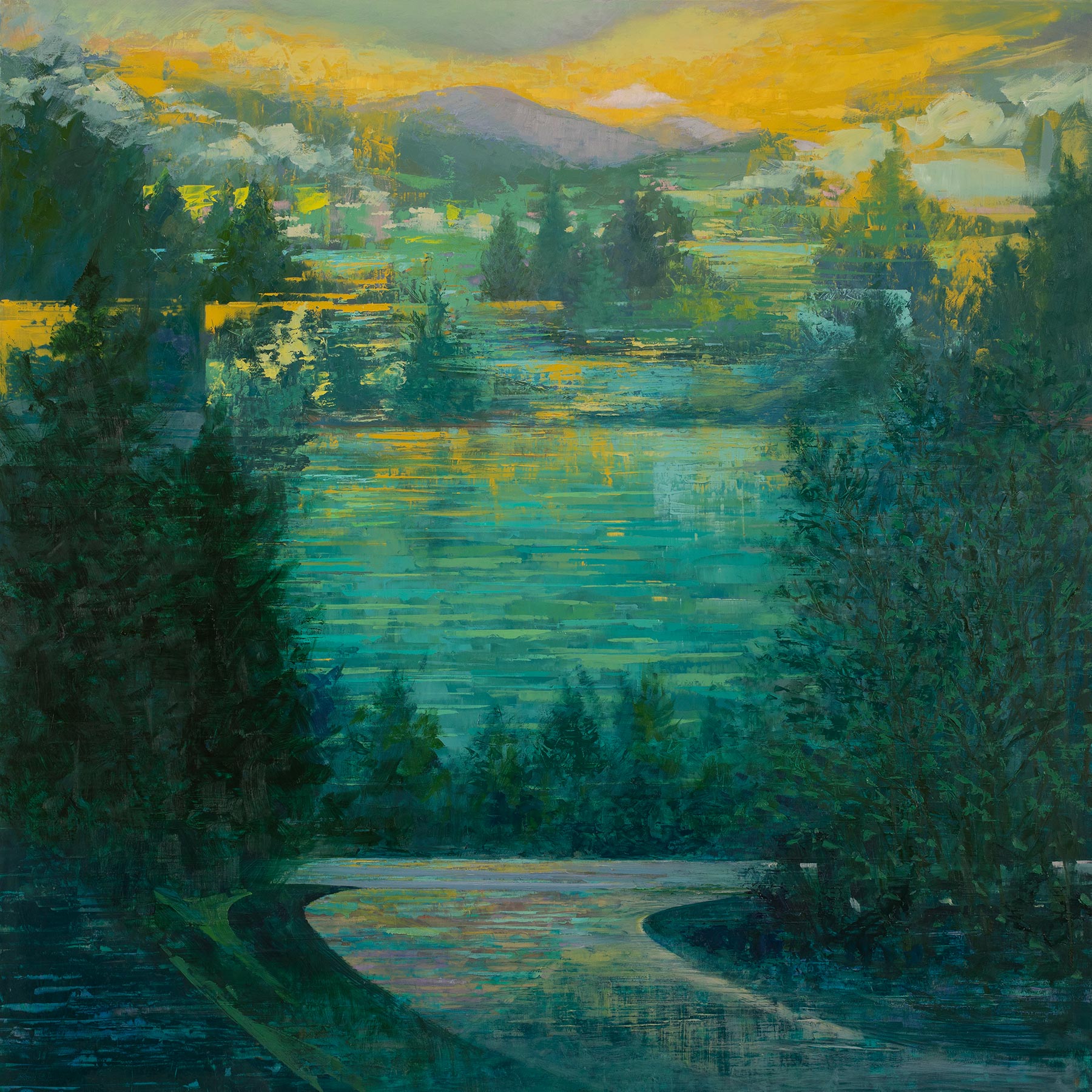 View from the Ridge: Great Flood, oil on panel, 30 x 30 inches, 2020, SOLD