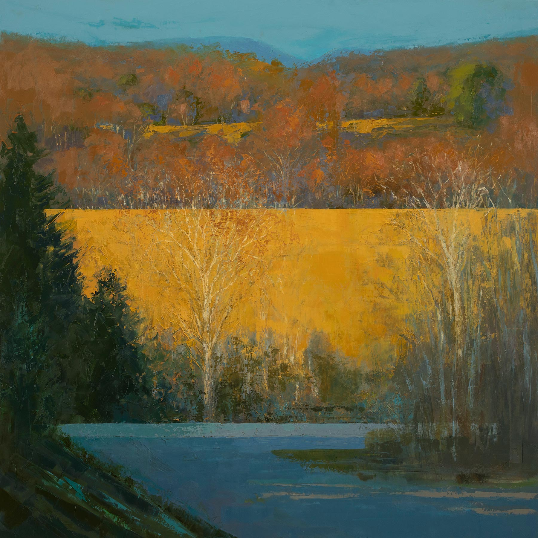 View from the Ridge: Ochre Stillness, oil on panel, 30 x 30 inches, 2020, SOLD
