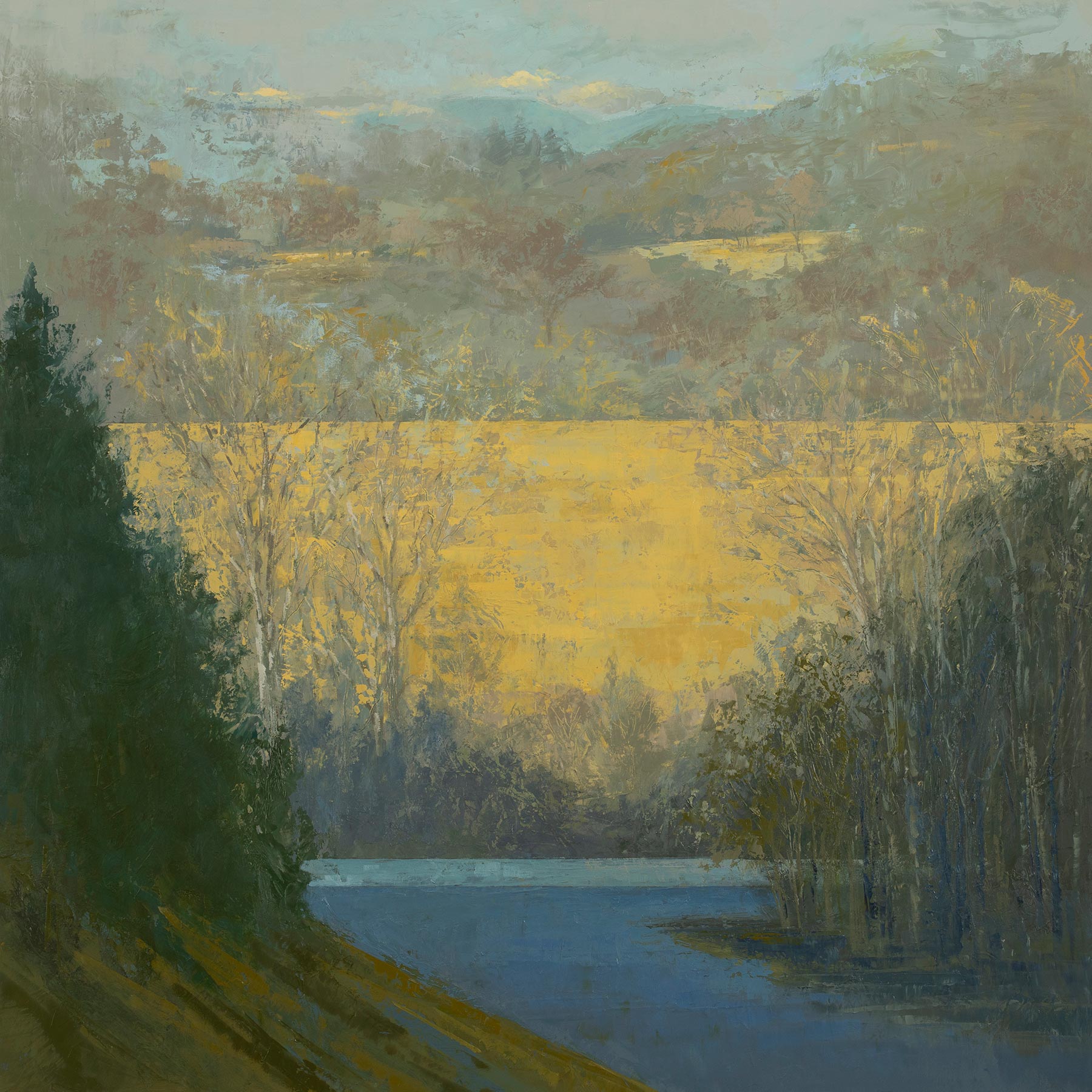 View from the Ridge: Silver and Gold, oil on panel, 30 x 30 inches, 2020