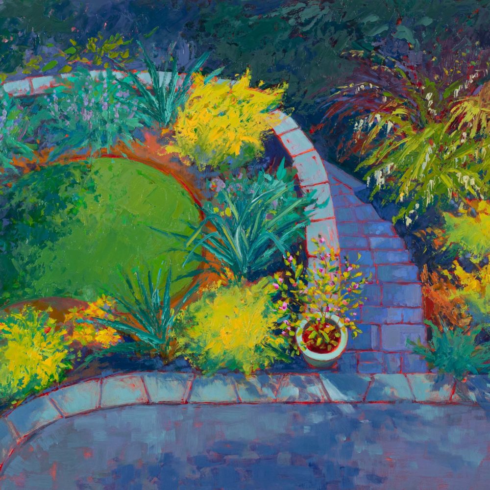 Patio from Above, oil on panel, 18 x 24, 2017-036