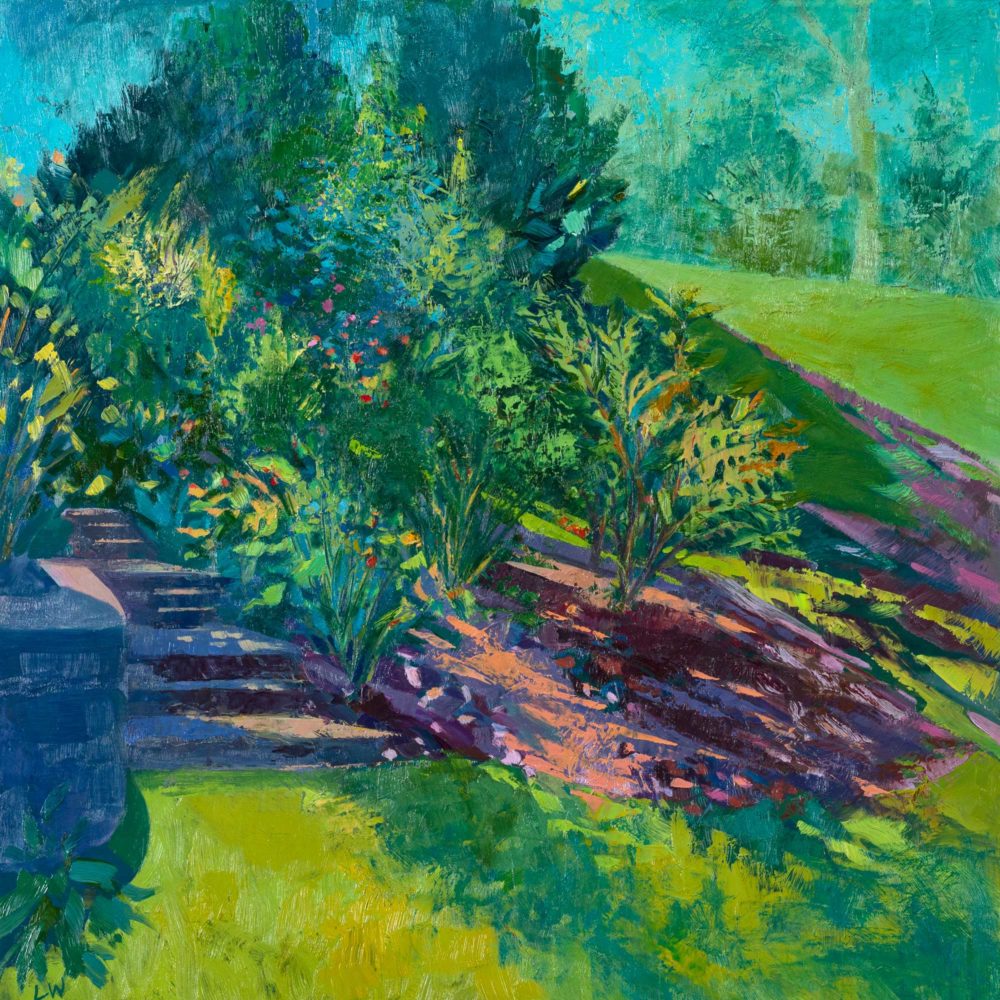 Garden Steps, oil on panel, 16 x 16, 2017-2021-060