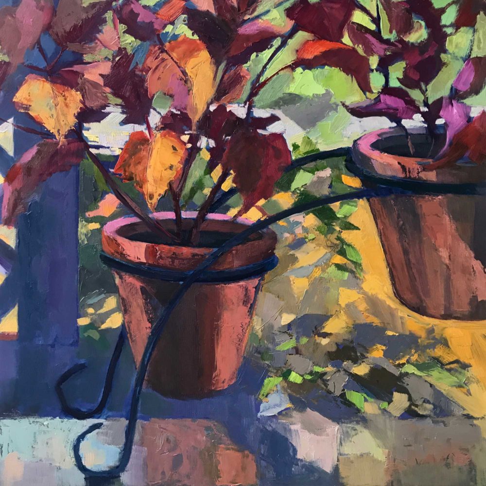 Coleus Pots, oil on panel, 16 x 16 inches, 2017-064, SOLD
