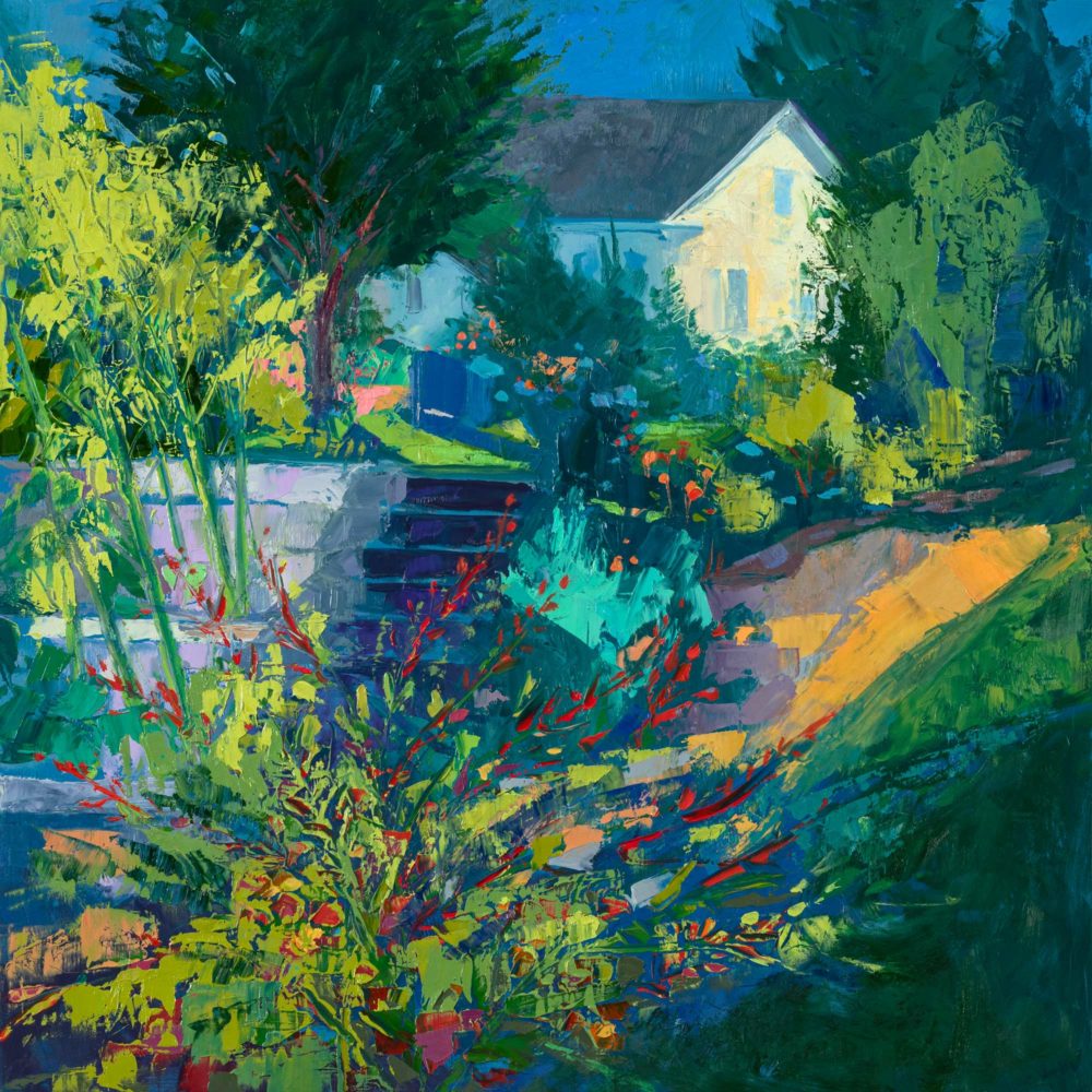 Early Fall Garden: Maggie's House, oil on panel, 16 x 16 inches, 2017-2021-070, SOLD