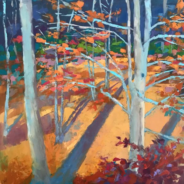 Beech Forest with Shadow, oil on panel, 16 x 16 inches, 2017-075, SOLD