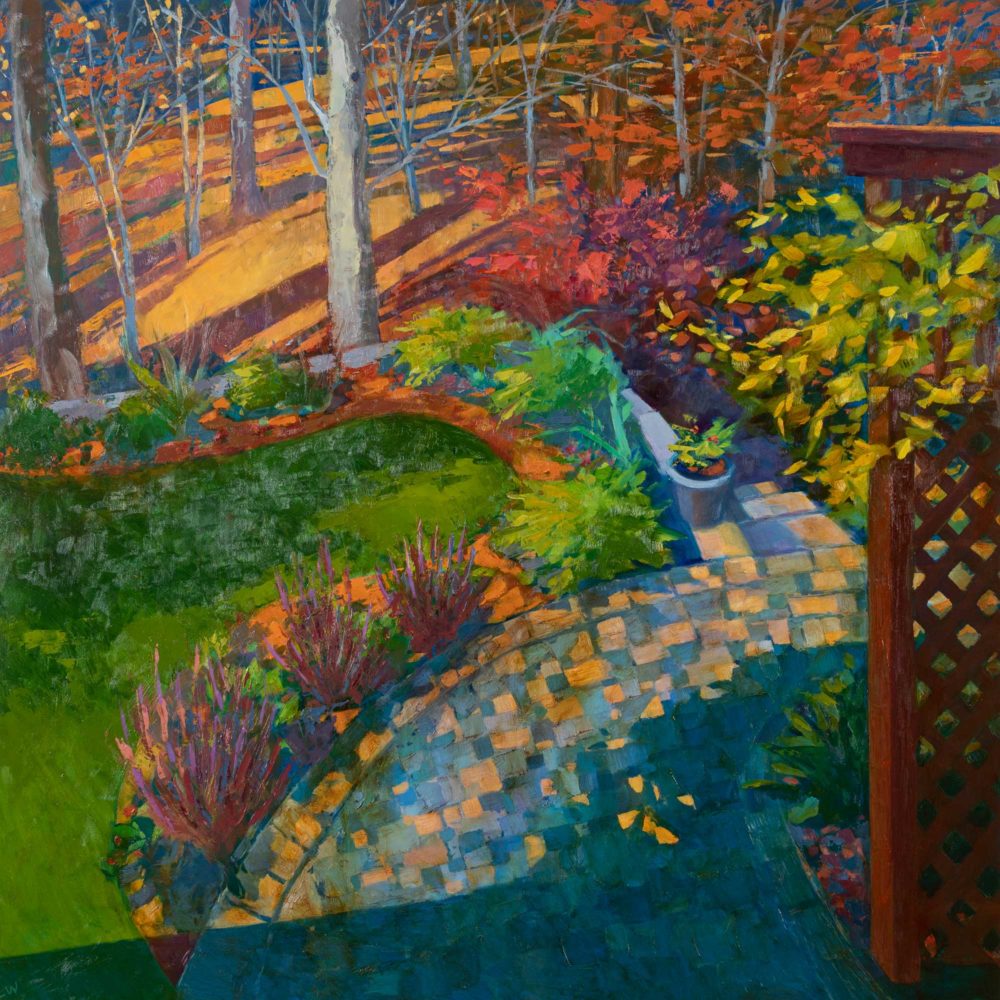 Fall Patio, oil on panel, 30 x 30 inches, 2017-076