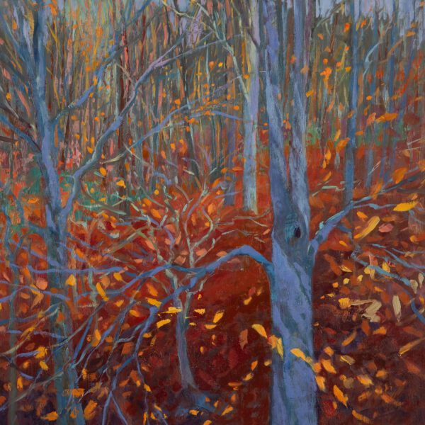 The Beeches Hold Their Leaves, oil on panel, 12 x 12, 2022, SOLD
