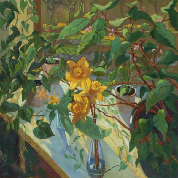 Spring Window with Daffodils, oil on panel, 24 x 24, 2023-009, SOLD
