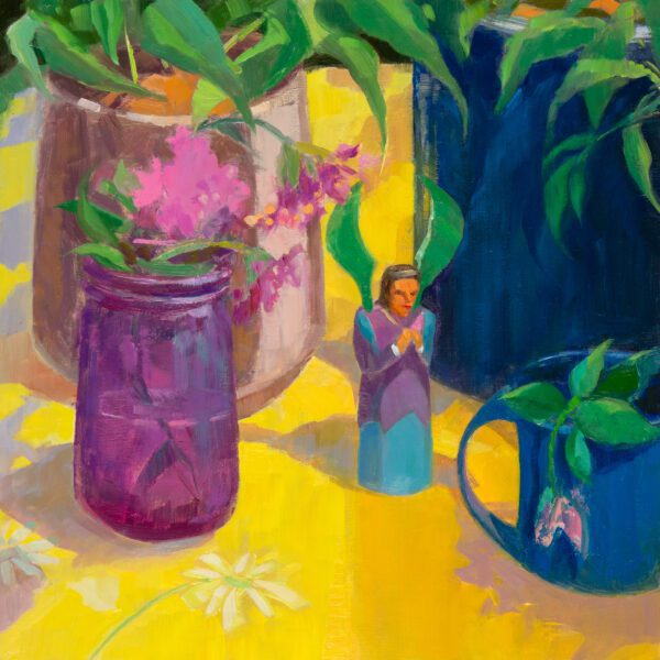 Angel with Child's Cup, oil on panel, 12 x 12, 2025-001