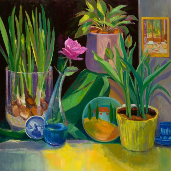 Rose with Little Mermaid, oil on panel, 24 x 24, 2025-009