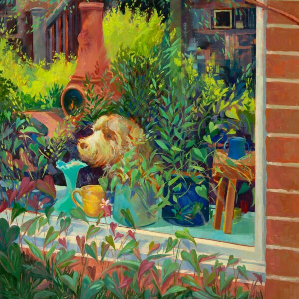 Studio Window: Summer Reflections, oil on panel, 30 x 24, 2025-036
